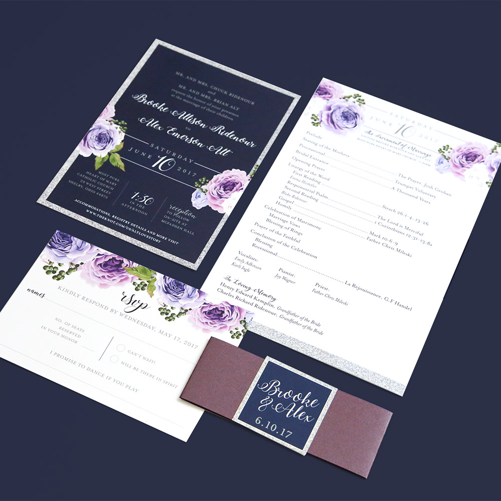 Assortment of wedding invitation materials