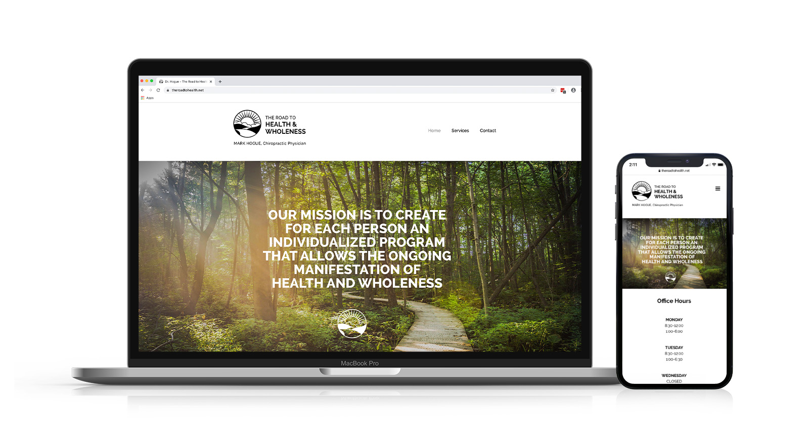 Desktop and phone view of The Road to Health and Wholeness website