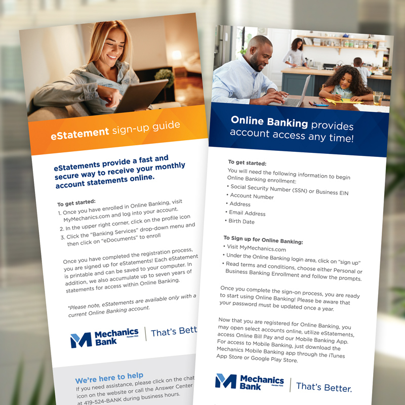 Mechanics Bank online banking rack cards